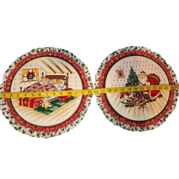 Vintage Christmas Round Embroidery Hoop Wall Hanging Set of 2 Santa Tree Kids - Picture 10 of 10
